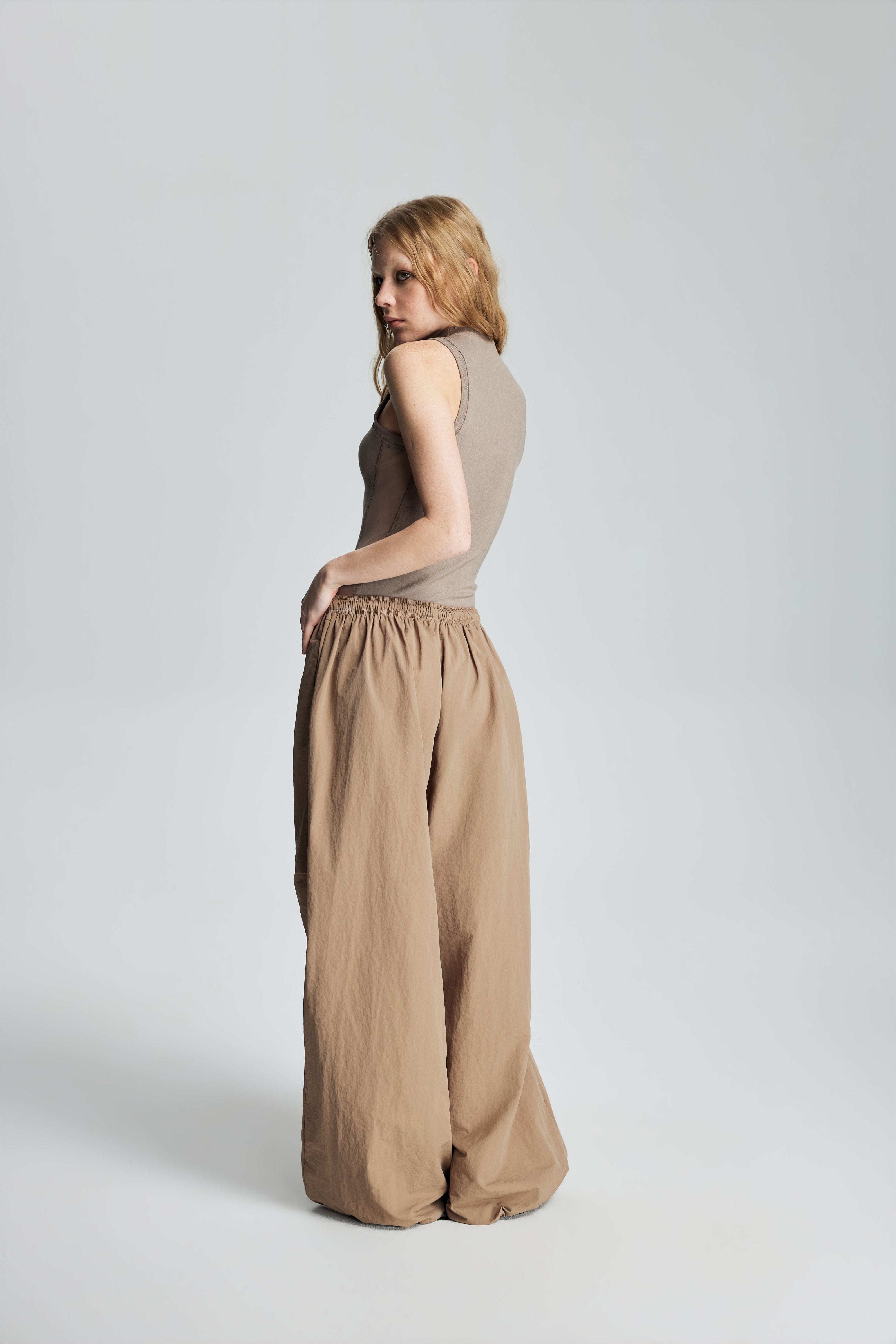 Parachute Drawstring Cargo Pants (Sand Khaki)