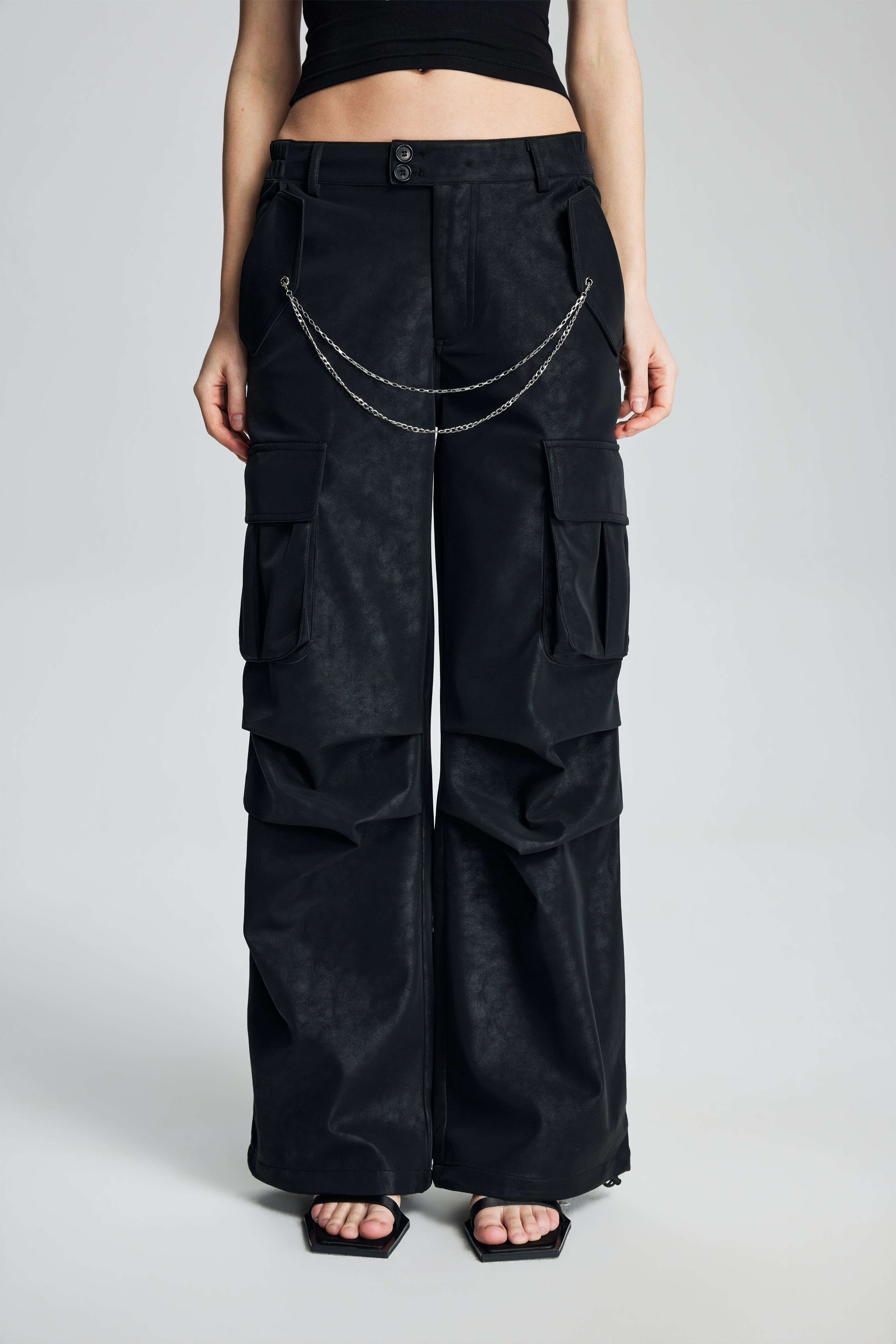 Faux Leather Cargo Pants