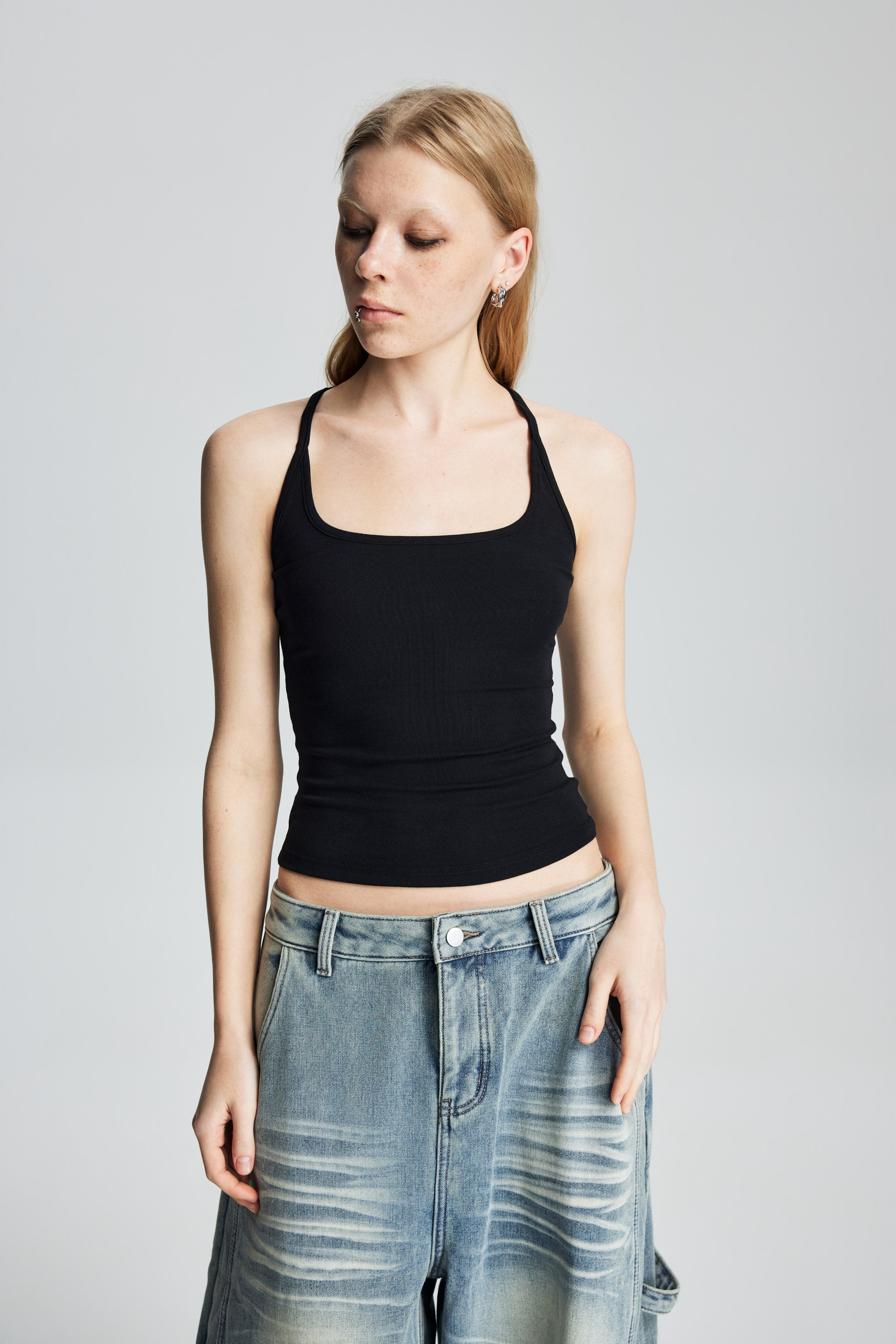 Stretch Fitted Racerback Tank Top (Black)