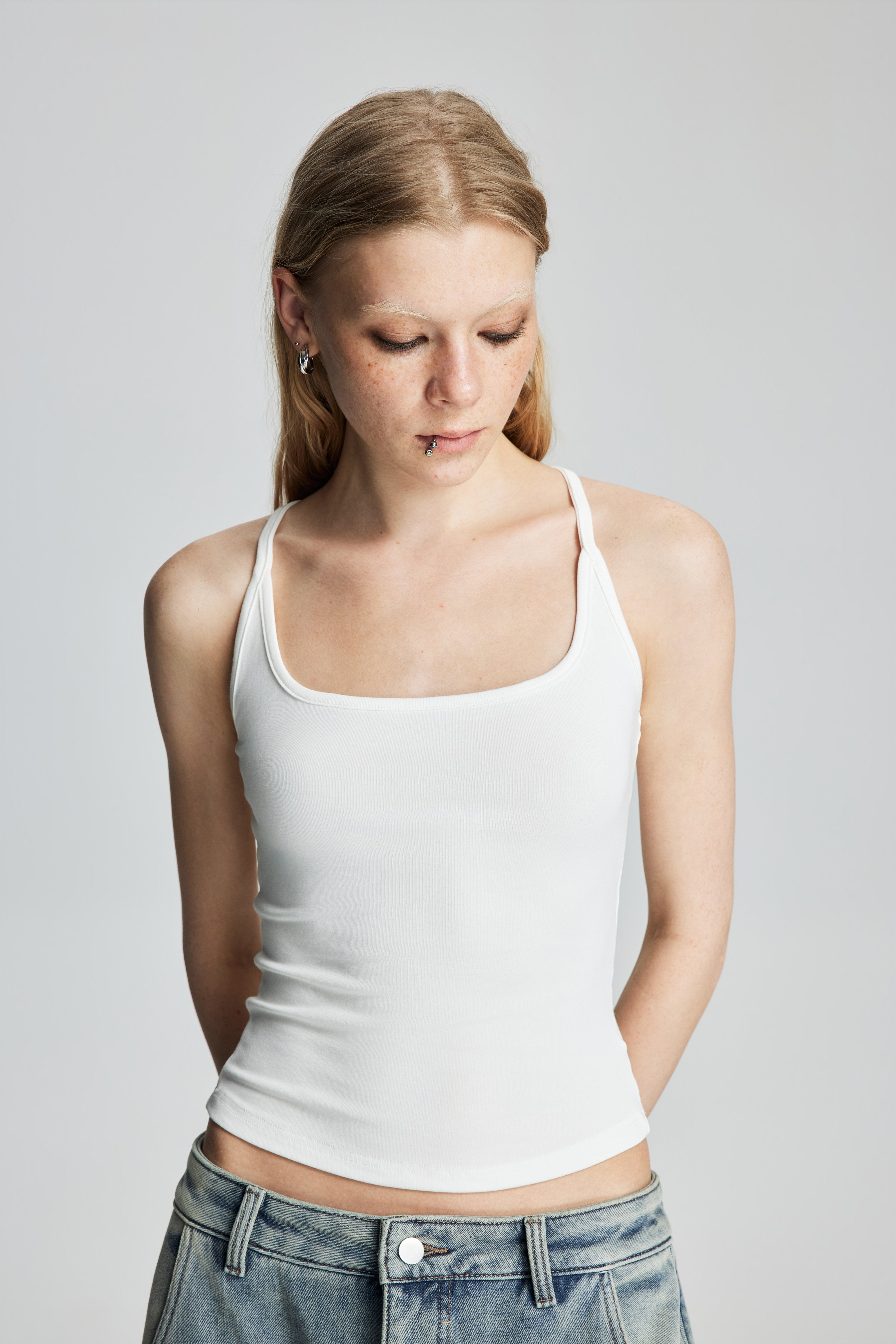 Stretch Fitted Racerback Tank Top (White)