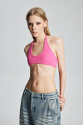 Halter Tie-Back Sports Bra (Pink)